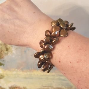 Lovely Bronze Coin Pearl Bracelet EUC